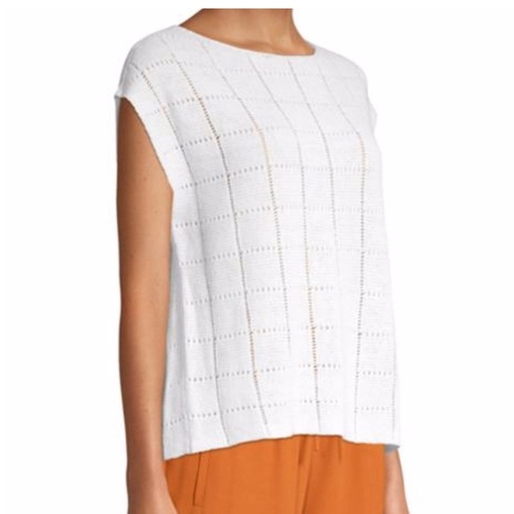 New Organic Linen Pointelle Short-sleeve Sweater - Picture 1 of 5